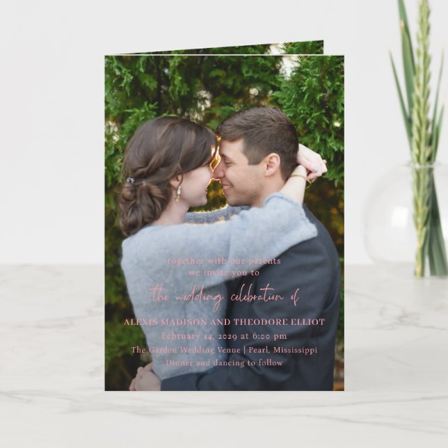Chic Pink Photo Modern Wedding Invitation (Front)