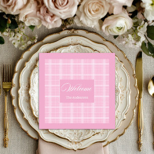 Chic Pink Plaid Napkins Personalised Table Decor