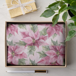 Chic Pink Poinsettia Flowers Christmas Tissue Paper