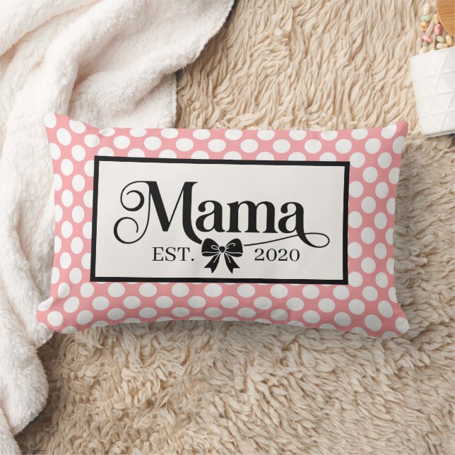 Chic Pink Polka Dot Custom Mama Keepsake Lumbar Cushion (Blanket)