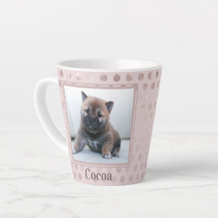 Chic Pink Polka Dot Pet Photo Latte Mug