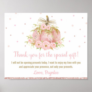 Chic Pink Pumpkin Birthday Won't Be Opening Gifts  Poster