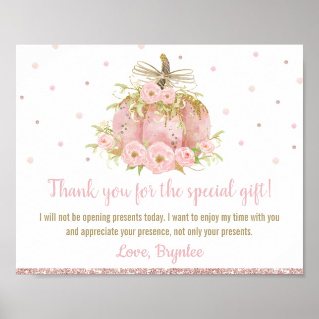 Chic Pink Pumpkin Birthday Won't Be Opening Gifts  Poster (Front)
