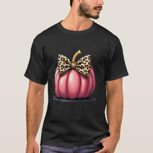 Chic Pink Pumpkin Coquette Leopard Bow Halloween G T-Shirt