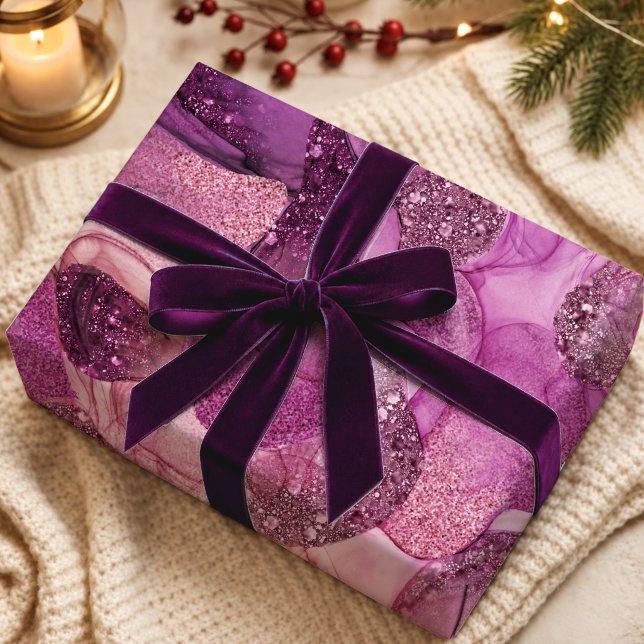 Chic Pink Purple Abstract Fluid Marble Pattern Wrapping Paper (Creator Uploaded)