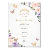 Chic Pink Purple Floral Quinceanera Bar Drink Menu