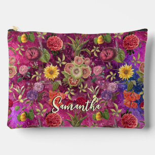 Chic pink purple flowers monogram floral pattern accessory pouch