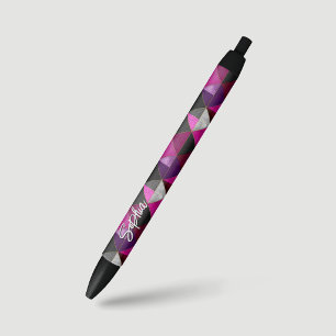 Chic pink purple grey geometric black ink pen