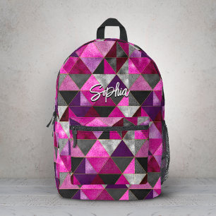 Chic pink purple grey geometric printed backpack