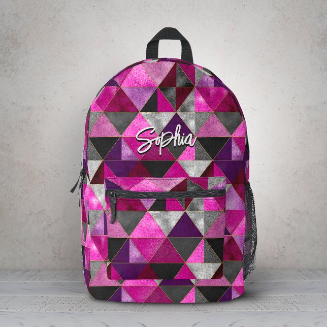 Chic pink purple grey geometric printed backpack (Creator Uploaded)