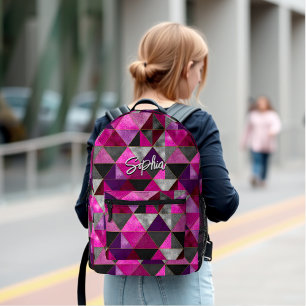Chic pink purple grey geometric printed backpack
