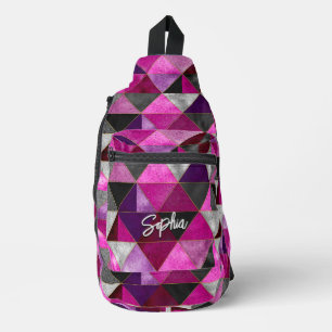 Chic pink purple grey geometric sling bag