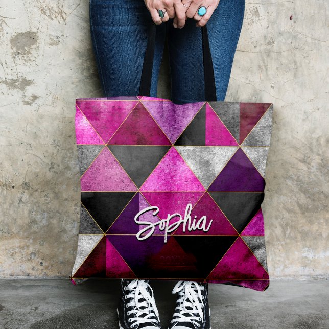Chic pink purple grey geometric tote bag (Creator Uploaded)
