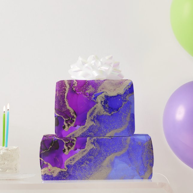 Chic Pink Purple Jewel Toned Ink Wash Wrapping Paper (Party Gifts)