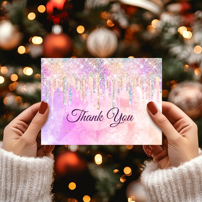 Chic pink purple unicorn drips glitter thank you card (Creator Uploaded)