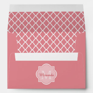 Chic Pink Quatrefoil Monogram With Name Envelopes