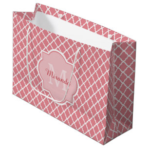Chic Pink Quatrefoil Monogram With Name Large Gift Bag