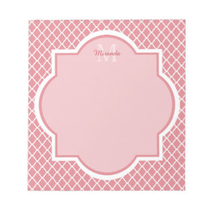 Chic Pink Quatrefoil Monogram With Name Notepad