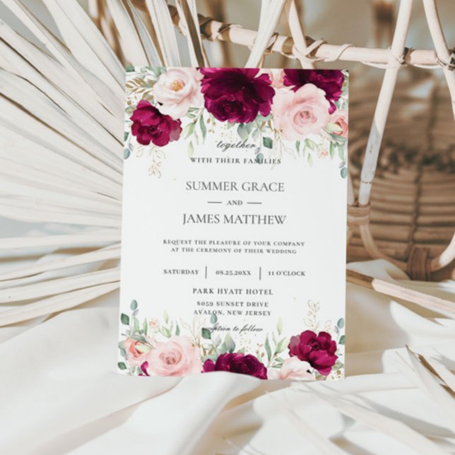 Chic Pink Raspberry Blush Pink Floral Wedding Invitation (Creator Uploaded)