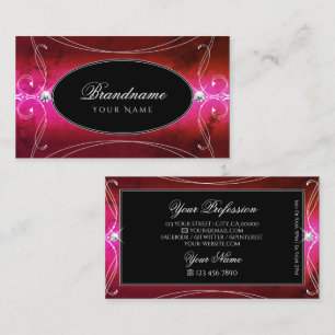Chic Pink Red Black Ornate Sparkle Jewels Ornament Business Card
