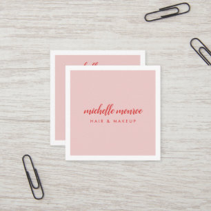 Chic Pink/Red Makeup Artist, Hair Stylist Square Business Card