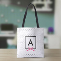 Chic Pink Ribbon Polka Dot Pattern Monogram