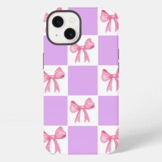 Chic Pink Ribbon Watercolor Checkered iPhone 13 Ca iPhone 13 Case