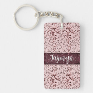 Chic Pink Rose Blush Glittery Marble Personalised Key Ring