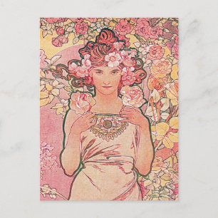 Chic Pink Rose Flower Girl Elegant Postcard