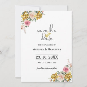 Chic Pink, Rose Gold Eucalyptus Floral Wedding Save The Date