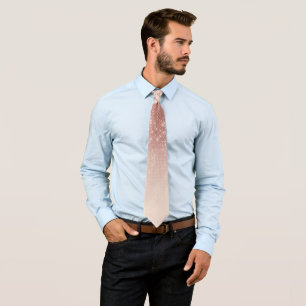 Chic Pink Rose Gold Floral Drawing Glitter Ombre Tie