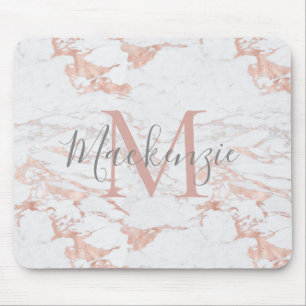 Chic Pink Rose Gold Foil Marble Monogram Mouse Pad