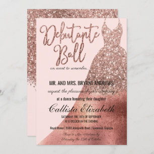 Chic Pink Rose Gold Glitter Dress Debutante Dance Invitation