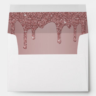 Chic Pink Rose Gold Sparkle Glitter Drips Envelope