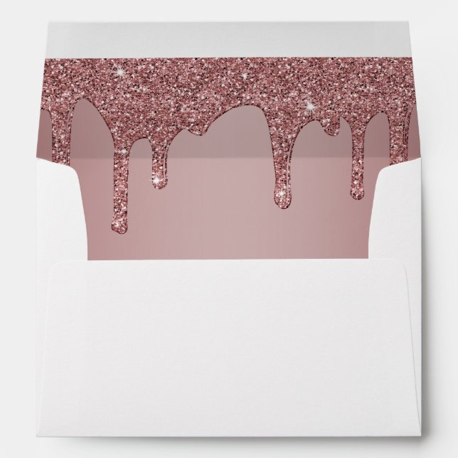 Chic Pink Rose Gold Sparkle Glitter Drips Envelope (Back (Bottom))