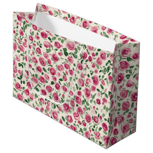 Chic Pink Roses Floral Bridal Shower Large Gift Bag