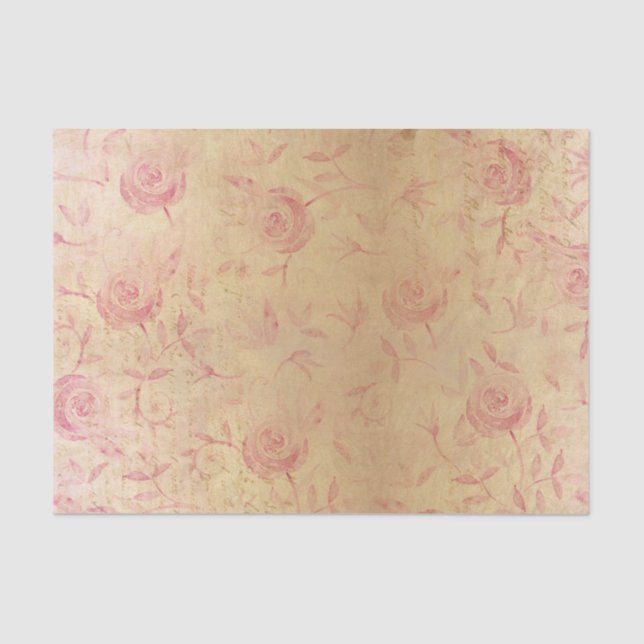 Chic Pink Roses Floral Gold Shimmer Tissue Paper (Front)