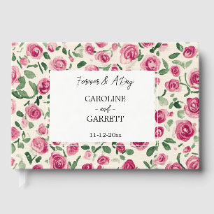 Chic Pink Roses Floral Wedding Guest Book