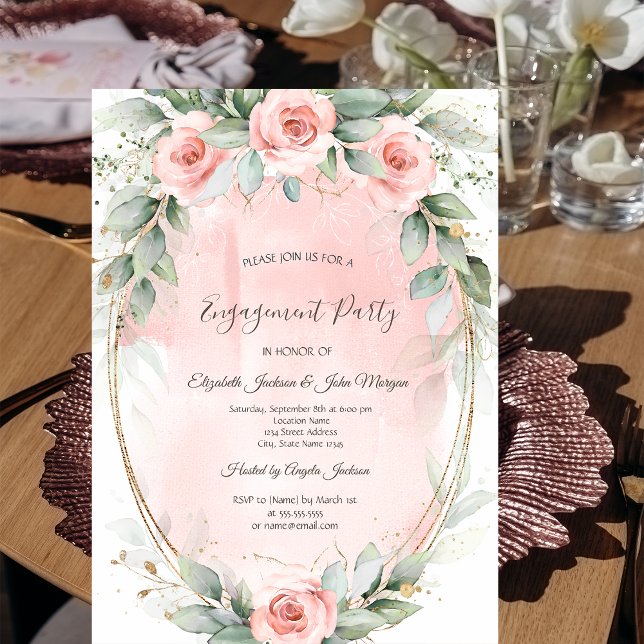 Chic Pink Roses Gold Frame  Invitation (Creator Uploaded)