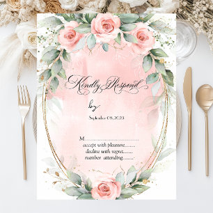 Chic Pink Roses Gold Frame RSVP Invitation