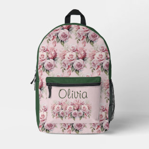Chic Pink Roses Printed Backpack