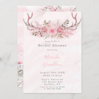 Chic Pink Sage Peony Deer Antlers Bridal Shower