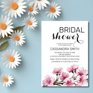 Chic Pink Sakura Floral Botanical Bridal Shower Invitation