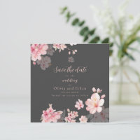 Chic Pink Sakura Flowers on Save the Date