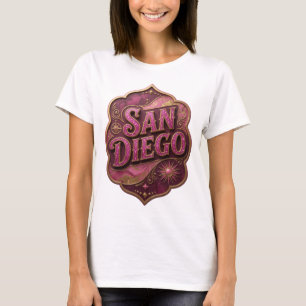 Chic Pink SAN DIEGO Artistic Motif T-Shirt
