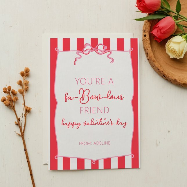 Chic Pink Scalloped Frame Fa Bow lous Valentines Holiday Card (Creator Uploaded)