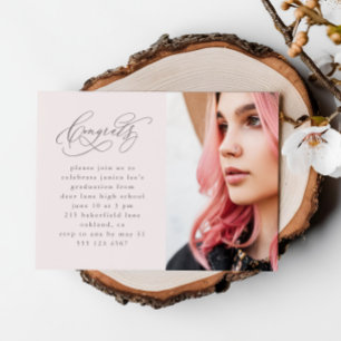 Chic Pink Script Photo Graduation Magnetic Invite