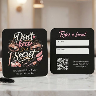 Chic Pink Script Referral Business Card QR Code
