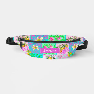 Chic pink sicilian citrus collage floral tiles bum bags