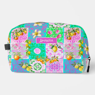 Chic pink sicilian citrus collage floral tiles dopp kit